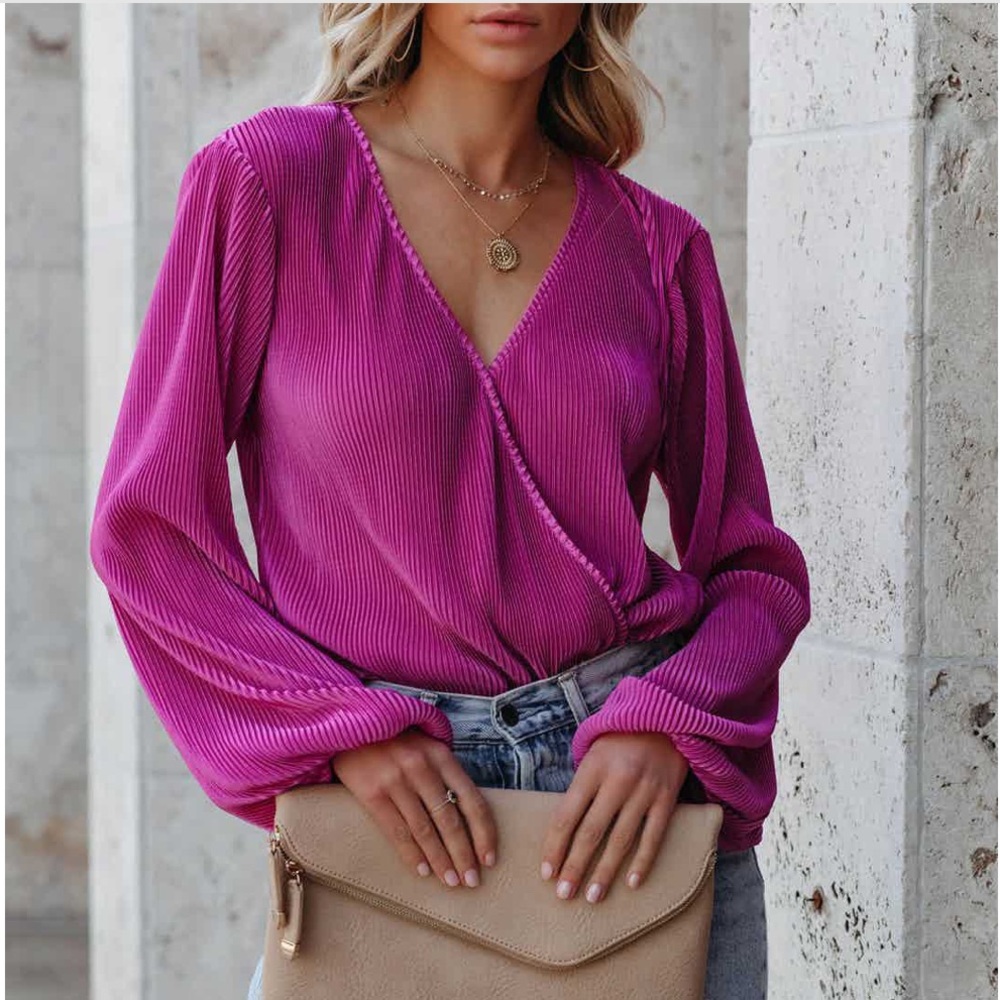 VICI Nissa Plisse Drape Bodysuit - Magenta